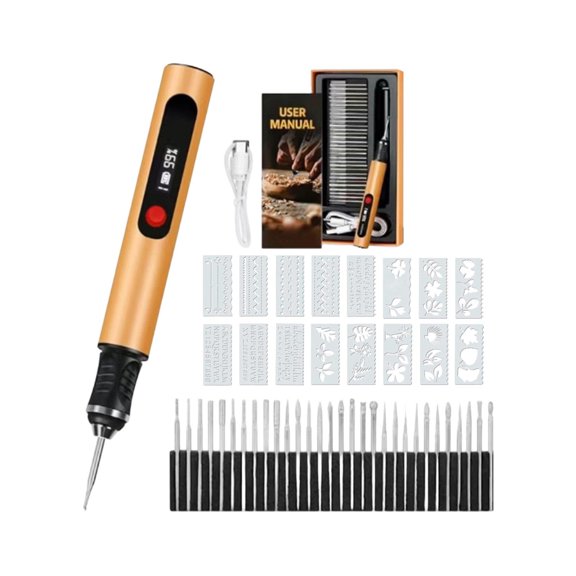 Electric Mini Engraving Pen, HollowCup Motor, 30 Bits with Aluminum Case, OLED, Magnetic Charge, Mini Cordless Rotary Tool, Engraving Pen for Bead, Metal, Wood, Glass and Plastic