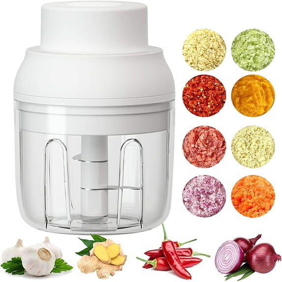 Electric Mini Food Chopper 250ml USB Rechargeable Portable Garlic Vegetable Slicer with Stainless Steel Blade White