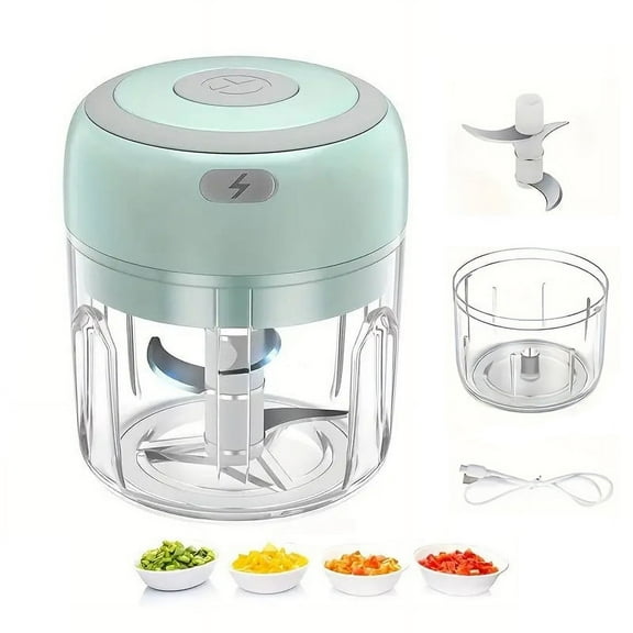 Electric Mini Garlic Chopper, Portable Veggie Chopper,Garlic Grinder Masher Onion Chopper, Stainless Steel Blades, Auto Shut Off, Cordless Food Processor for Ginger, Chili, Fruit, Meat,etc(Green)
