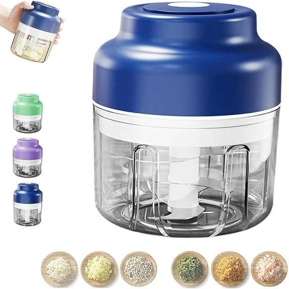 Electric Mini Garlic Chopper Set, Multi-Functional Portable Vegetable Cutter Set, 250/320ml Rechargeable Wireless Food Small Processor For Chili Onion Ginger Celery (Blue,320ml)