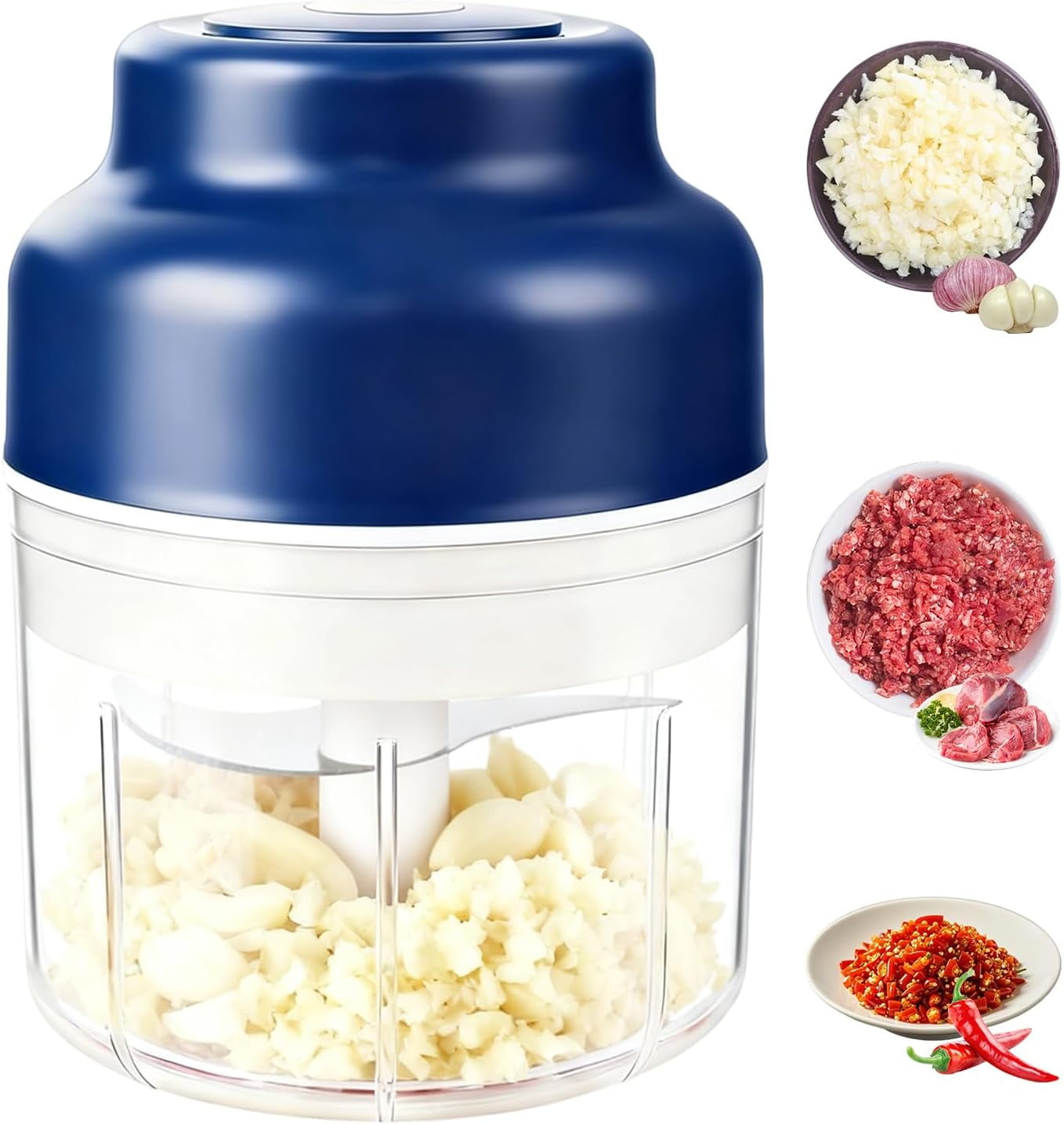 Electric Mini Garlic Chopper, Small Garlic Chopper Mincer Rechargeable, Portable Small Food Processor, 320ml Electric Food Chopper Tool for Mashing Onion Garlic Chili Ginger Fruits(Blue)