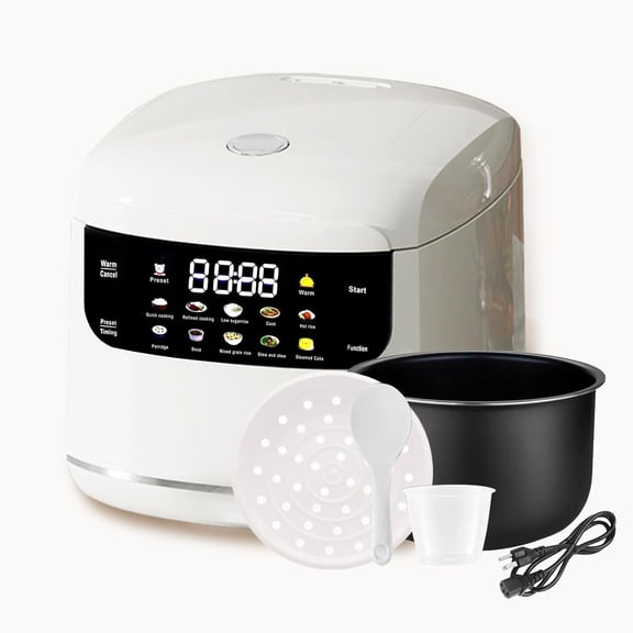 Electric Mini Rice Cooker 5 Cups Small Rice Cooker Portable 10-in-1 Smart Multi-Functional Cooker Time Control 400W for Soup Mixed Grain Rice Oatmeal Porridge w. Non-Stick Inner Pot (White)