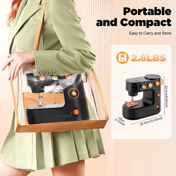 Electric Mini Sewing Machine for Beginners, Portable Sewing Machine with Foot Pedal & Dual Speed, 12 Built-In Stitches, Auto Thread Cutter, LED Light for Home DIY, Mending & Crafting