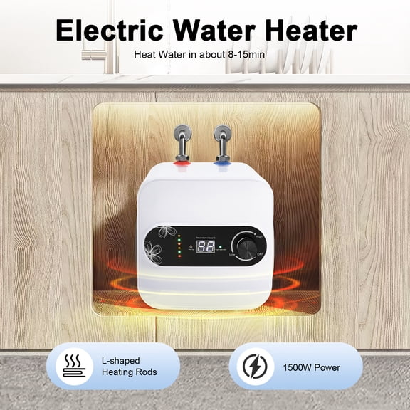 Electric Mini-Tank Water Heater 110V 2.1 Gallons 1.5KW Instant Point of Use Hot Water Heater for Rv Trailer Bathroom Kitchen Under Sink Counter Cupboard 8L