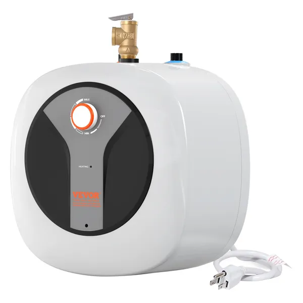 Electric Mini Tank Water Heater 8 Gallon 1440W Hot Water Boiler Storage Safety Temperature Pressure Valve Easy Install for Kitchen Bathroom Restaurant Shelf Wall Floor Mounted