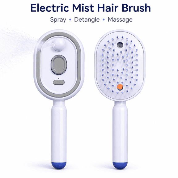 Electric Mist Hair Brush, Rechargeable Spray Air Cushion Detangling Brush with Scalp Massage, Anti-Frizz Hair Comb for Wet and Dry Hair, Portable Styling Brush for Women and Kids, Purple