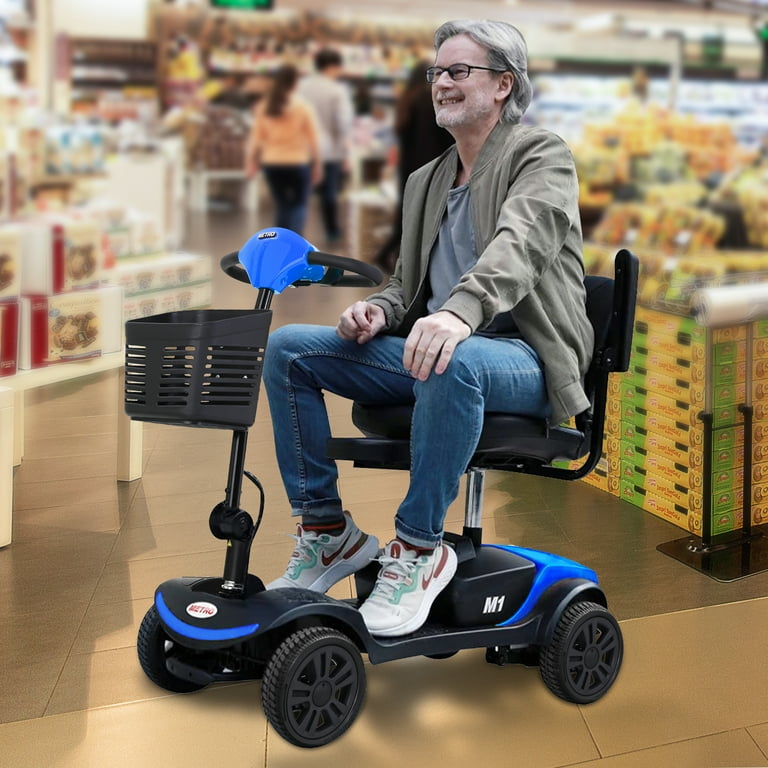 Electric Mobility Scooter 4 Wheel Compact Mobility Scooter with Detachable Basket and Control Panel Motorized Scooter with 360 Swivel Seat for
