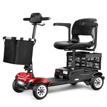 Electric Mobility Scooter for Seniors & Adults Foldable 4-Wheel Design with Dual Detachable Baskets, Long Travel Range 300LBS Capacity (Red-Black)
