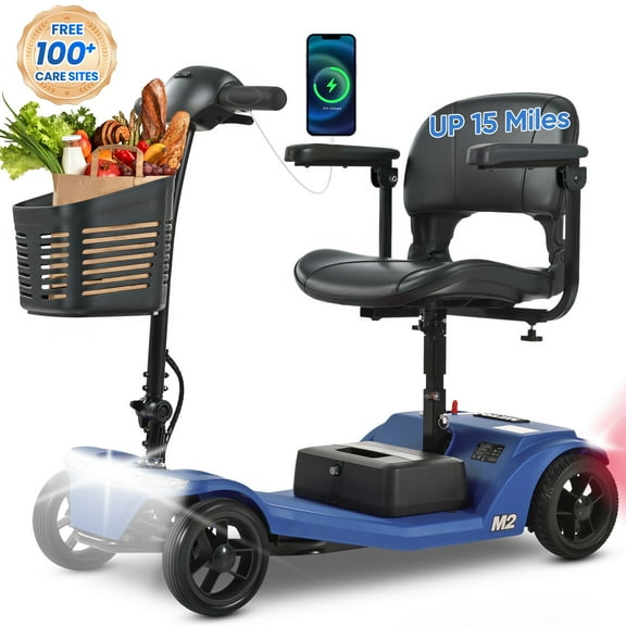 Mobility Scooter Clearance, 4 wheels Travel Scooter for Seniors Adults, Adjustable Seat, Display, Removable Battery, Up to 12 Miles, 24V Dual Lead-Acid Batteries, 1-Year Warranty