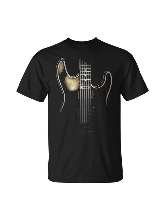 Electric Modern Art Guitar Tee Unisex Adult Cotton T-Shirt with Abstract Music Graphic Casual Shirt for Guitar Lovers and Music Enthusiasts, Size 2XL, Color Black
