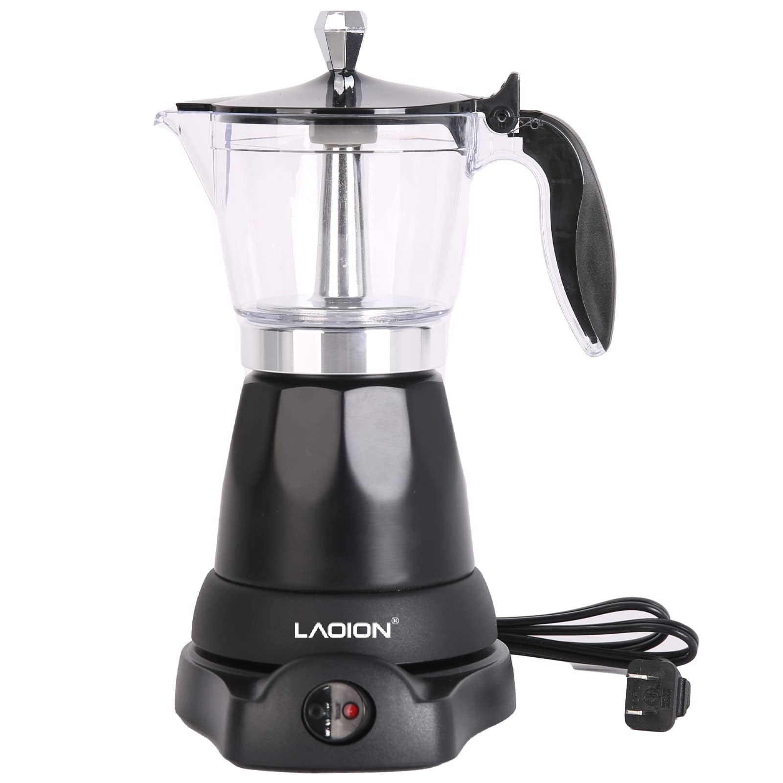 Electric Moka Pot 6 Cup Cuban Coffee Maker, Cafetera Electrica Moderna with Overheat Protection, Espresso Machine for Home Office Travel, Black