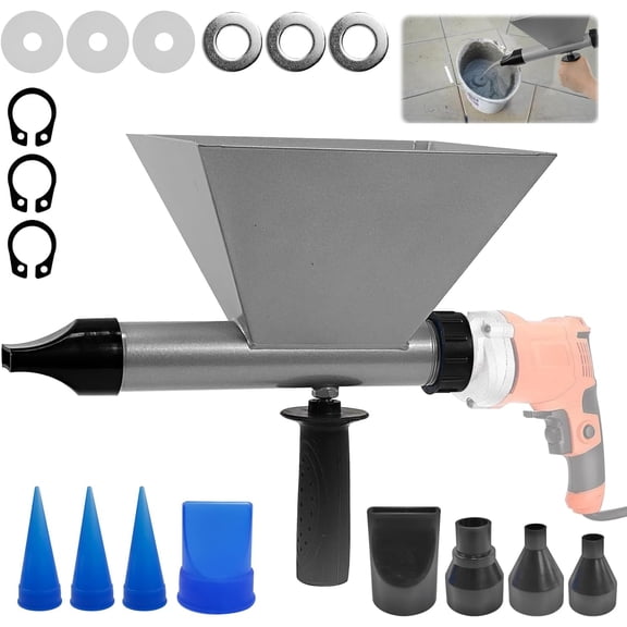 Electric Mortar Grout Gun Pump, Portable Cement Grouting Machine, Cement Caulk Gun, Reusable Cordless Electric Caulking Gun Finishing Tool with 8 Nozzles (Without Electric Drill)