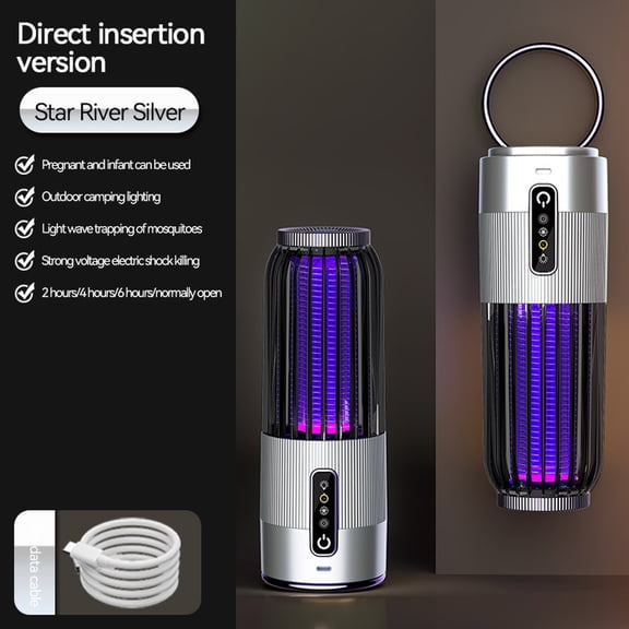 Electric Mosquito, Bug Zapper, Mosquito, 2.5X9 In, Silver, Usb Compatible, Hanging Light, Black Light, Bug Catcher, Bug, 1 Pc, Outdoor Backyard Picnics