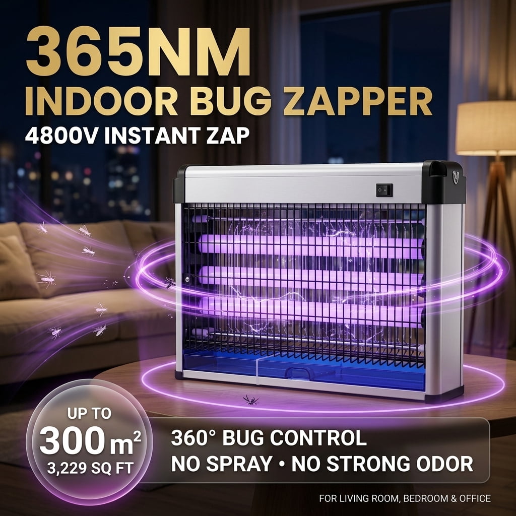 Electric Mosquito Killer 365Nm 4800V, Indoor Bug Zapper And Fly Trap With 300M² Wide Coverage And 360° Bug Control, No Spray No Strong Odor, Protective Outer Grid And Easy-Clean Tray, Targets Mosquit