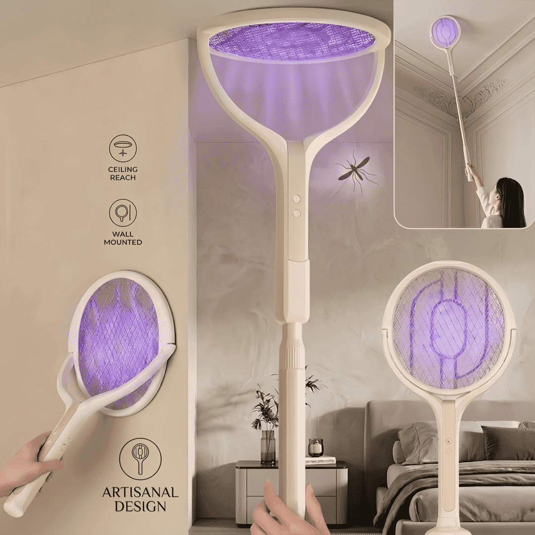 FIIOEOY Rotating Head Electric Fly Swatter Racket 3000V Rechargeable Bug Zapper Racket Bug Zapper Indoor Fly Zapper Mosquito Zapper Flies Killer for Indoors, with a Telescopic Extension