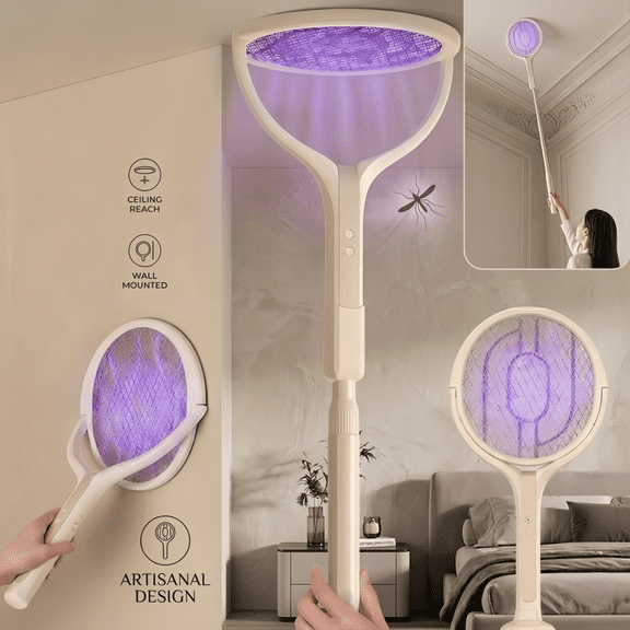 FIIOEOY Rotating Head Electric Fly Swatter Racket 3500V Rechargeable Bug Zapper Racket Bug Zapper Indoor Fly Zapper Mosquito Zapper Flies Killer for Indoors, with a Telescopic Extension