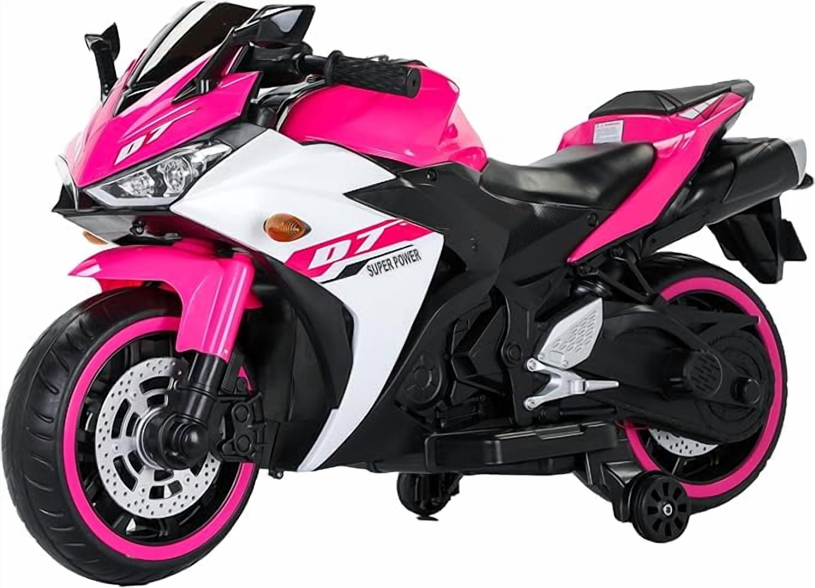 Electric Motorcycle/ 12V Kids Toys Motorcycle/Kids Electric Car/Electric Ride on Toys for 3-6 Years Boys Girls with Training Wheels/Manual Throttle/ Drive by Hand/Lightting Wheels