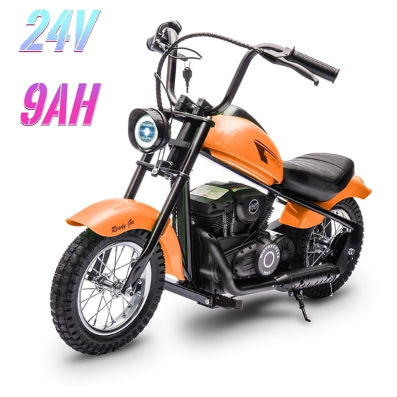 Electric Motorcycle for Kids, 24V 250W Dirt Bike, 2 Speed Modes up to 14MPH, Dirt Bike with Headlights, Rear Brake – Perfect Ride for Teens 6-14 years, Orange