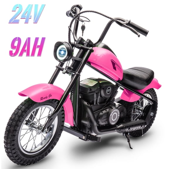 Electric Motorcycle for Kids, 24V 250W Dirt Bike, 2 Speed Modes up to 14MPH, Dirt Bike with Headlights, Rear Brake – Perfect Ride for Teens 6-14 years, Hot Pink
