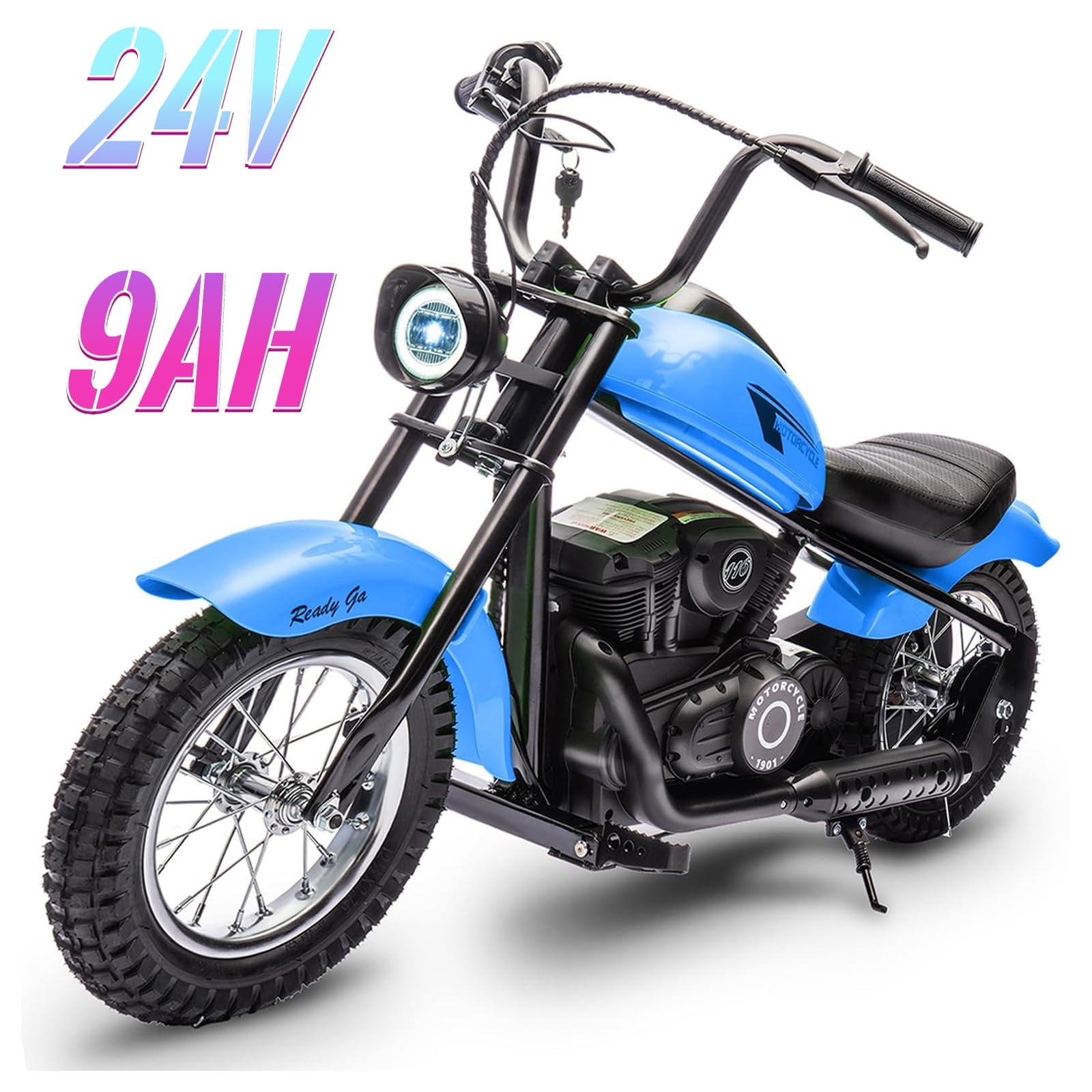 Electric Motorcycle for Kids, 24V 250W Dirt Bike, Two Speed Modes up to 17MPH, Dirt Bike with LED Lights, Rear Brake – Perfect Ride for Kids and Teens, Blue