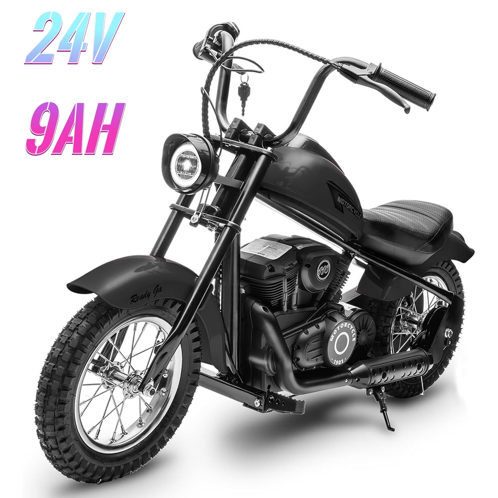 Electric Motorcycle for Kids, 24V 250W Dirt Bike, Two Speed Modes up to 18MPH, Dirt Bike with LED Lights, Rear Brake – Perfect Ride for Kids and Teens, Black