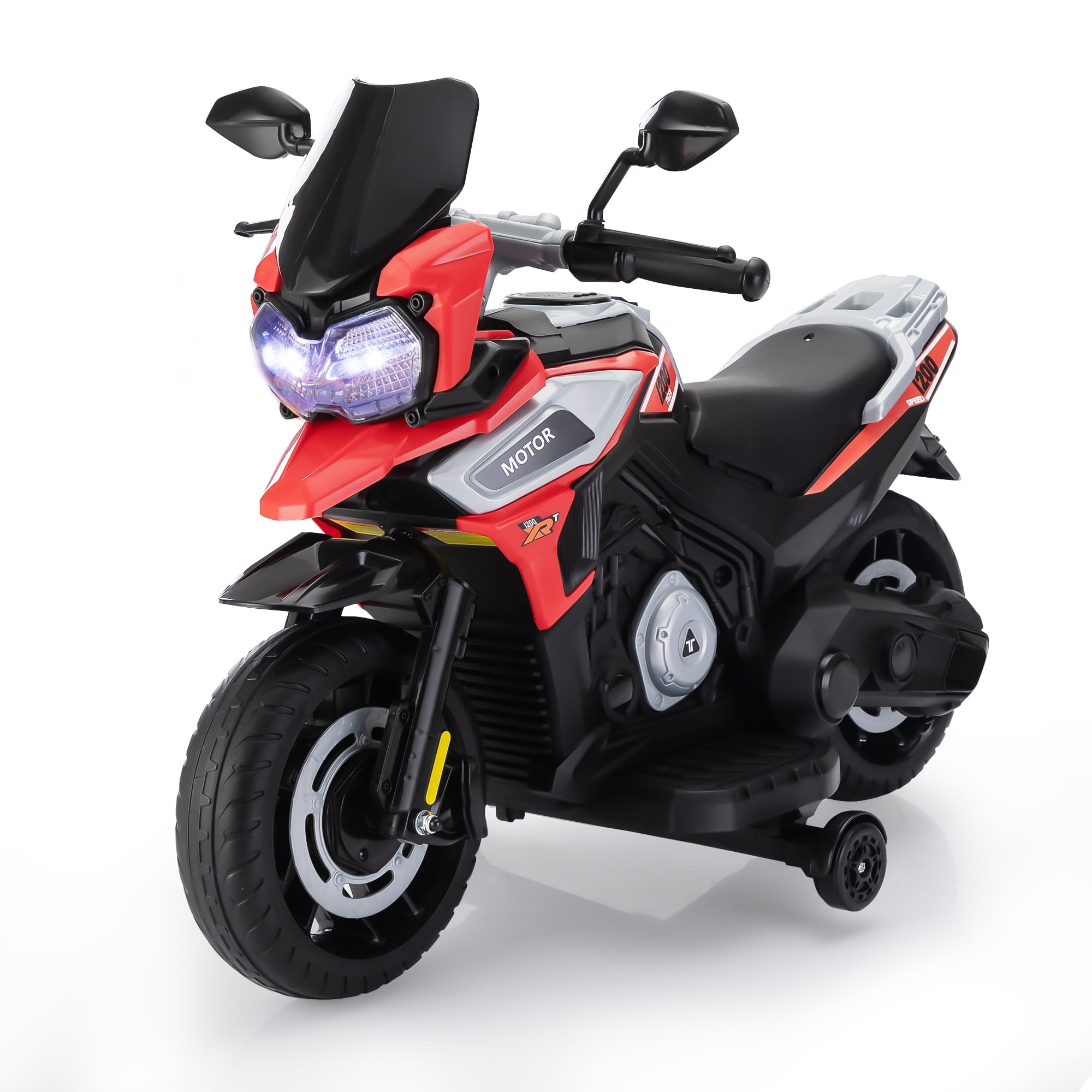 Electric Motorcycle for Kids Dirt Bike by TOBBI 12V Battery Powered Ride On Toy Rechargeable Motorbike w/Training Wheels Gift for Toddler Boys Girls Aged 3-6, Red