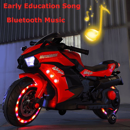 Electric Motorcycle for Kids, 2 Wheel Motorcycle with 12V Long Battery, Electric Dirt Bike Max Weight 90 Lbs (Red)