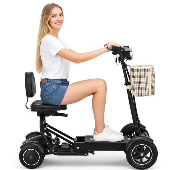 Electric Motorized 2 Seater Foldable Power Scooter for Adults & Seniors, Travel-Friendly, Headlights for Night Ride, 3 Speed Options with Reverse, Travel Up to 12 Miles - Matte Black