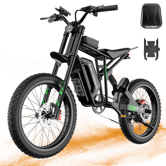 Electric Motorycle for Adults,50MPH/50 Miles Electric Dirt Bike, 6000W (Peak) , 60V 25Ah Long Range Removable Battery Mountain Ebike, NACHBIKE Raptor R3
