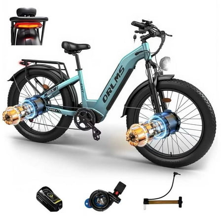 Electric Fat Tire Bike for Adults,6000W Peak Dual-Motor, 26"x4.0 Off-Road Mountain Electric Bicycle, 52V/23Ah Battery, Max 45MPH, 7-Speed, for All Terrain