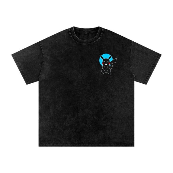 Electric Mouse Pikachu Inspired Graphic Tee with Lightning Streetwear Style Washed Black Look Shirt Comfort Colors Unisex Cotton T-Shirt, Sizes S-5XL
