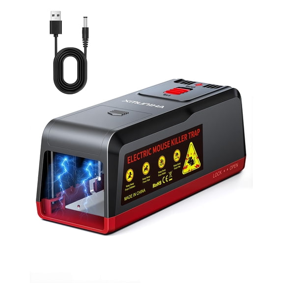 Electric Mouse Trap Zapper, Large High Voltage Instant Kill Rat Trap, Reusable Humane Mouse Trap, No-Touch Electronic Mice Traps, Effective Mouse Traps Indoor for Home, Kitchens, Garages Red 1PCS