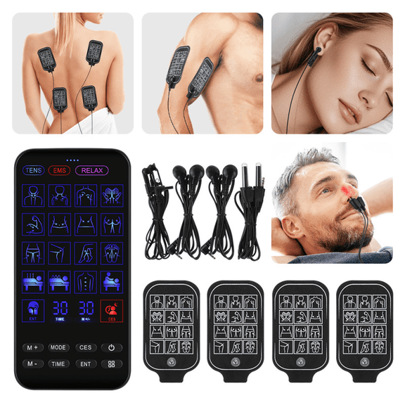 Electric Muscle Stimulator Massager, 48 Specialized Modes & 30 Strength Levels, Dual Channel Full-Body Massager with Ear-Clip Relaxation Aid & Nasal Care, Rechargeable