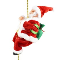 Electric Musical Climbing Santa Claus Figurine - 3-Gear Bead-Climbing Santa on Rope/Curtain, Christmas Tree Hanging Ornament, Festive Holiday Gift & Decoration, 9.1in/23cm, Colour
