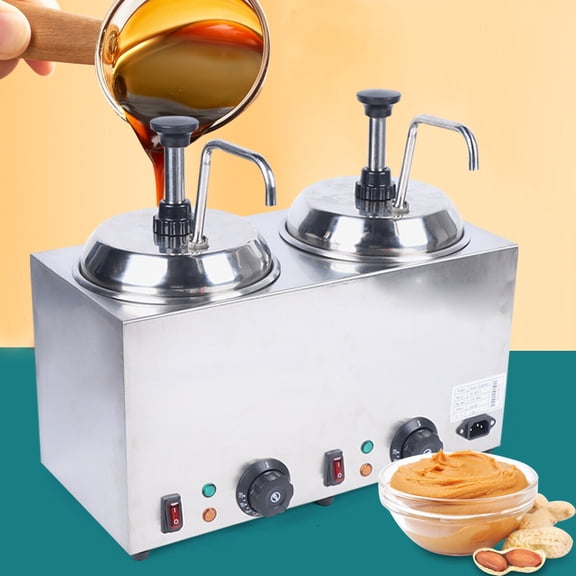 2 x 2L 1600W Electric Cheese Dispenser W/Pump, Hot Fudge Caramel Warmer Stainless Steel 30-110 (86-230) for Melted Butter, Fudge, Cheese, Caramel, Butter Topping, Chili, Fondant