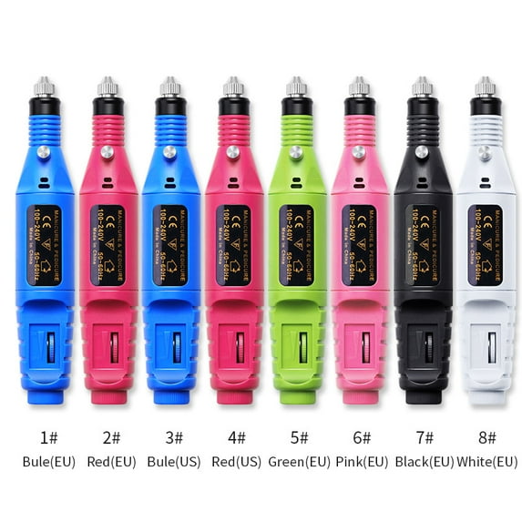 Electric Nail Art Drill Kit File Buffer Bits Acrylic Portable Salon Machine+Bits(Rose Red)