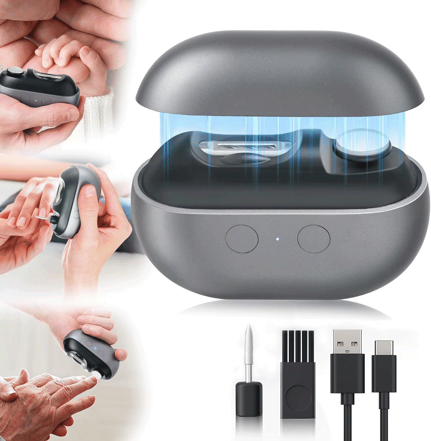 Electric Nail Clipper, 3 in 1 Electric Nail Trimmer and Polisher with Clip Storage & LED Light, USB Rechargeable & 2 Speed Gears for Baby, Kids, Seniors and Adults