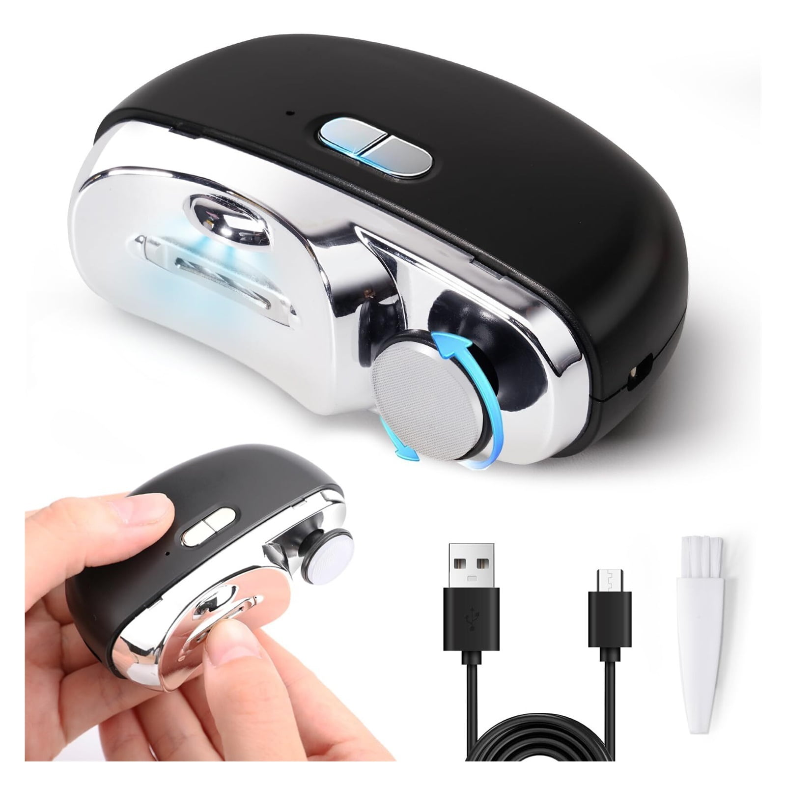 Electric Nail Clipper - 3 in 1 Fingernail Trimmer, Polisher & Clip Storage with LED Light, USB Rechargeable & 3 Speed Gears Automatic Safety Nail Cutter for Baby, Kids, Seniors, Caregivers (Black)