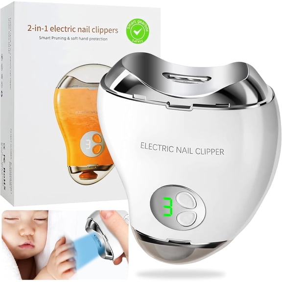 Electric Nail Clipper with 3 Speed Levels, Automatic Nail Clipper with Nail Clip Storage and LCD Digital Display, USB Rechargeable, 2 in 1 Portable Fingernail Trimmer for Kids,Adult