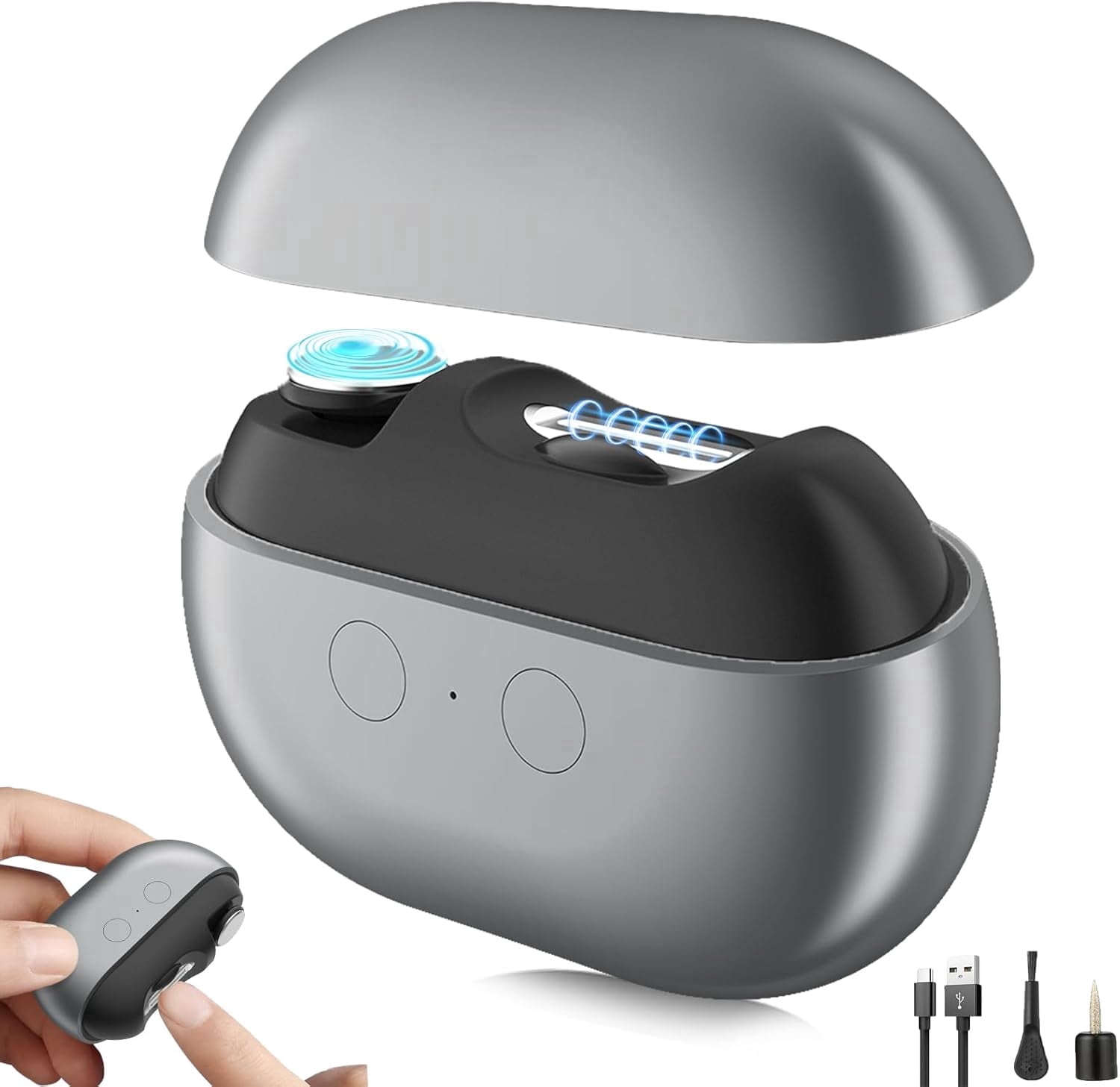 Electric Nail Clipper, 3-in-1 Electric Nail Trimmer & Polisher with LED Light, Easy-Grip Rechargeable Nail Cutter with Built-in Storage for Home & Travel Use (Gray)