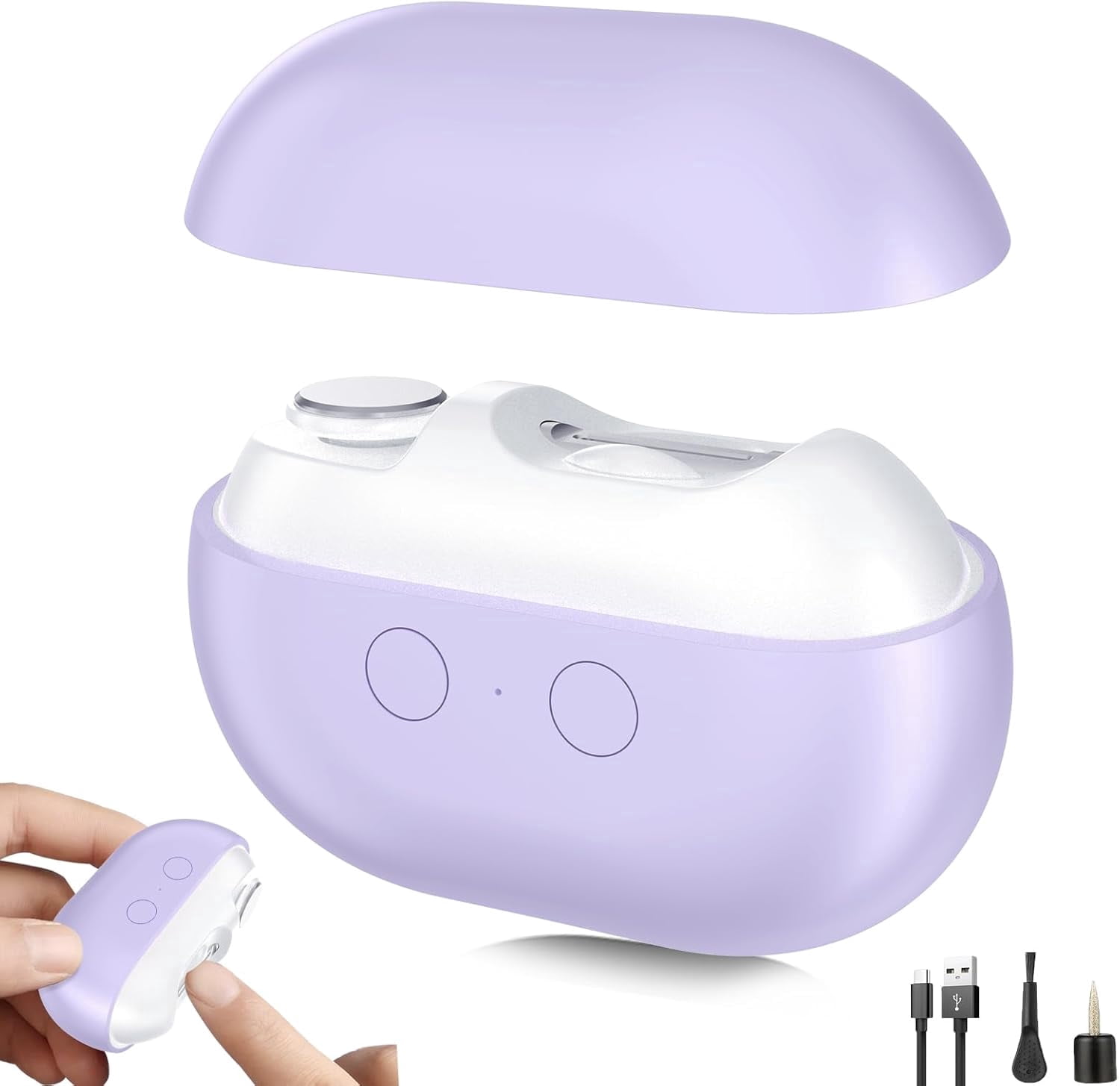 Electric Nail Clipper, 3-in-1 Electric Nail Trimmer & Polisher with LED Light, Easy-Grip Rechargeable Nail Cutter with Built-in Storage for Home & Travel Use (Purple)