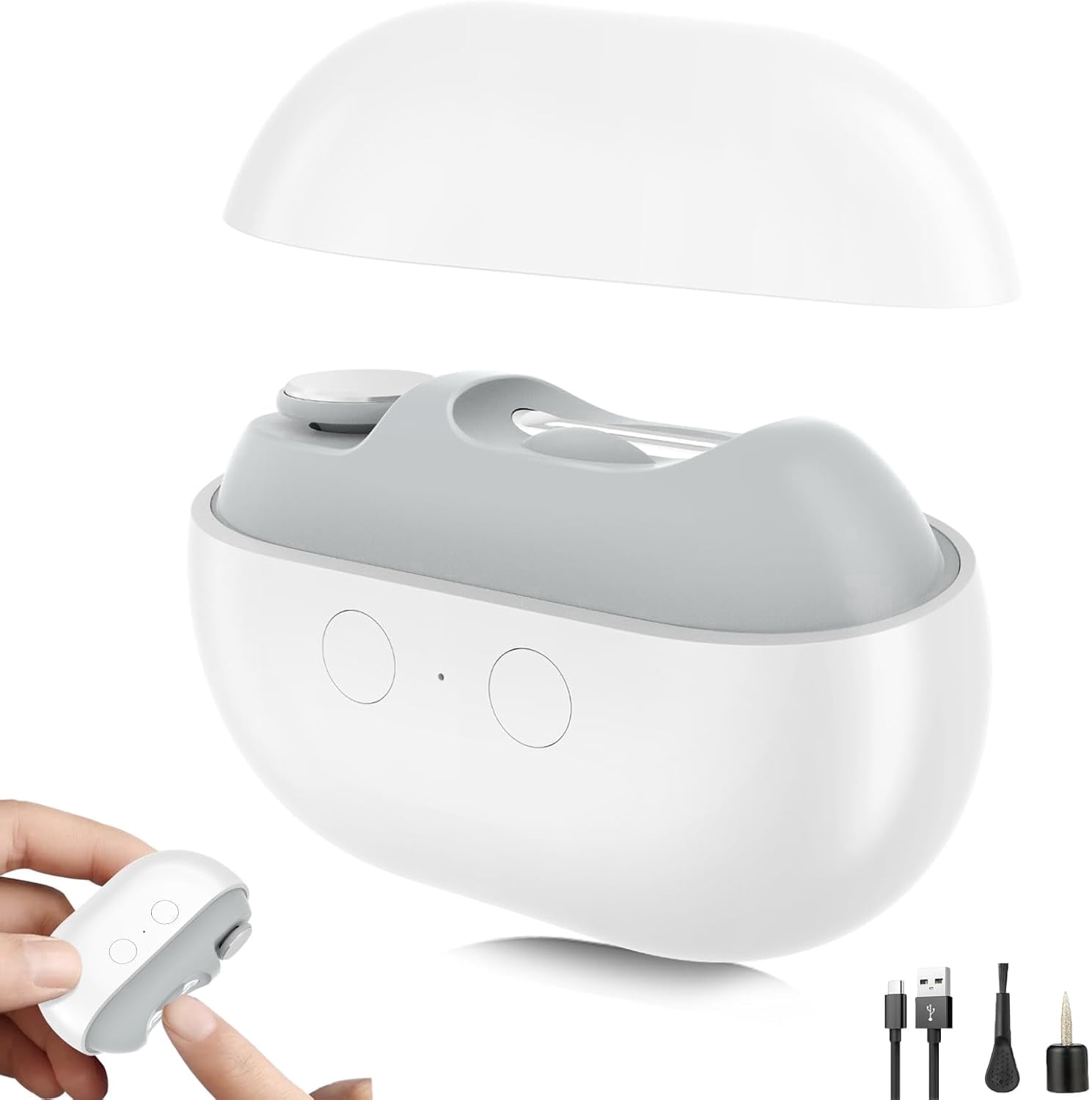 Electric Nail Clipper, 3-in-1 Electric Nail Trimmer & Polisher with LED Light, Easy-Grip Rechargeable Nail Cutter with Built-in Storage for Home & Travel Use (White)