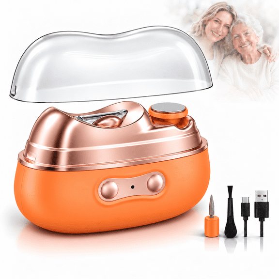 4-in-1 Electric Nail Clipper and Polisher, Automatic Nail Trimmer with Filing Attachments, 2 Speeds, LED Light, UV Nail Gel Curing Lamp, Nail Clipping Catcher, Orange