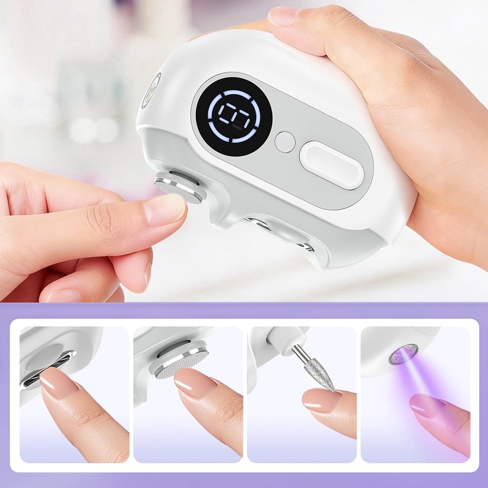 Electric Nail Clipper, Automatic Nail Trimmer Grinder with Polishing, LED Light, UV Nail Lamp, 4 in 1 Nail File with Debris Collector, 2 Speed Trimming, 9 Speed Filing, 500mAh Battery for Baby Senior