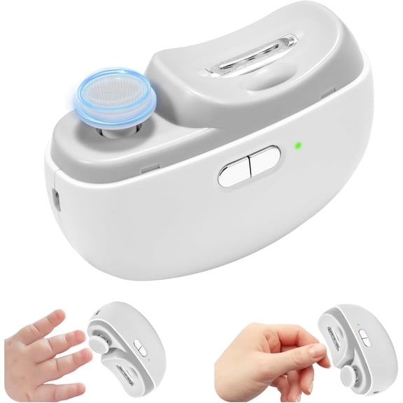 Baby Nail Clipper, Electric Nail Trimmer & Polisher 2 in 1, Rechargeable Fingernail Clipper with Nail Scraps Storage, LED Light, 2 Speeds for Baby, Adults, Seniors, White