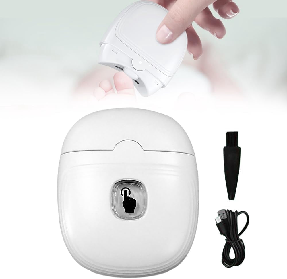 Electric Nail Clipper, Portable Automatic Nail Clippers, Rechargeable Nail Cutter Safety Fingernail Trimmer with Light and 2 Speeds for Baby Kids Adults Seniors, White