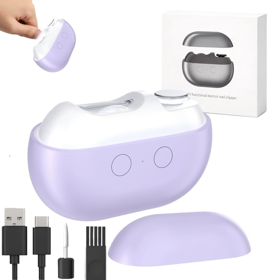 Electric Nail Clipper for Seniors, Rechargeable Automatic Trimmer with LED Light and File, Quiet Portable Grooming Tool for Fingernails and Toenails, White