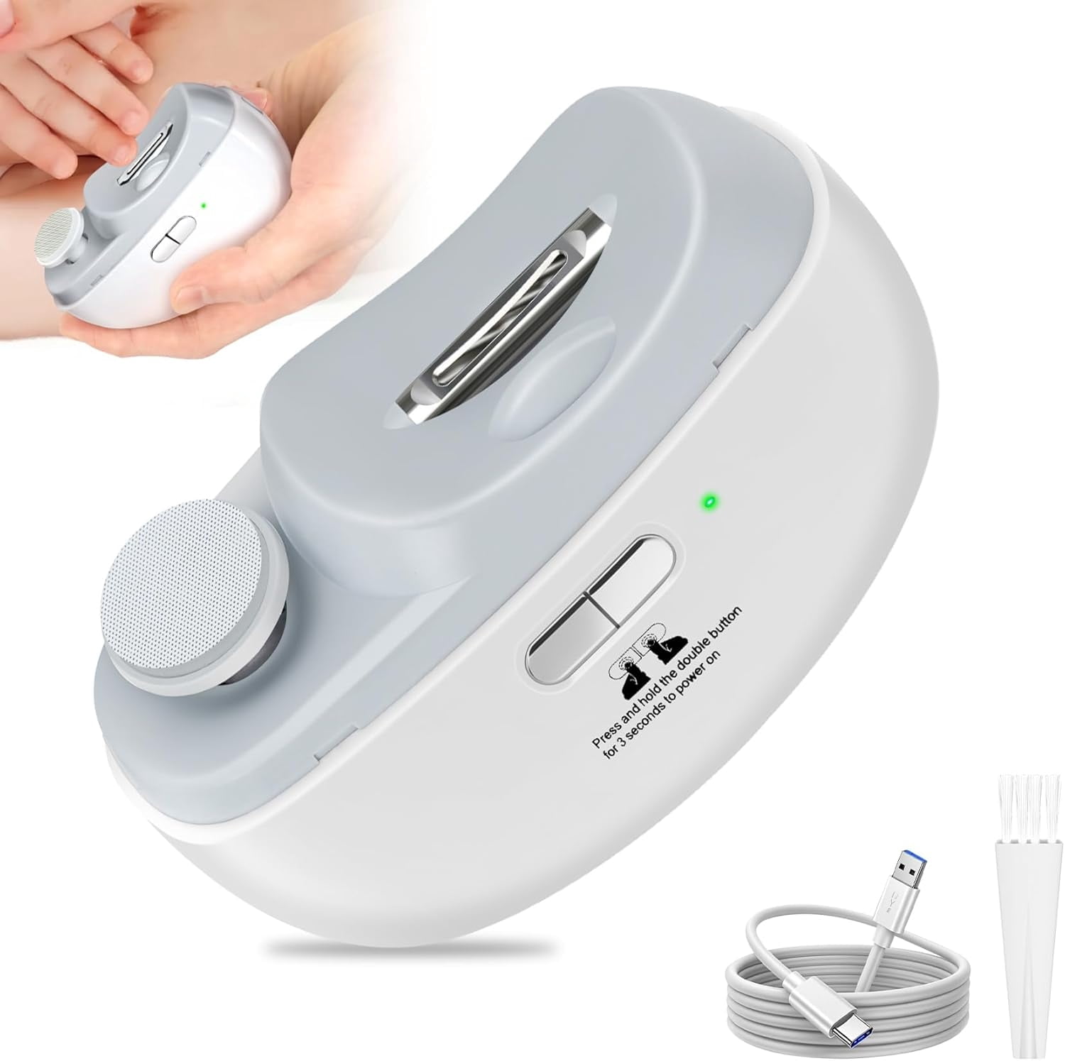 Electric Nail Clipper Upgrade 3 in 1-with Polishing,LED Lights,Nail Chip Storage Electric Nail Trimmer,with USB Charging, 2 Speed Levels for Babies, Seniors and Adults (White)