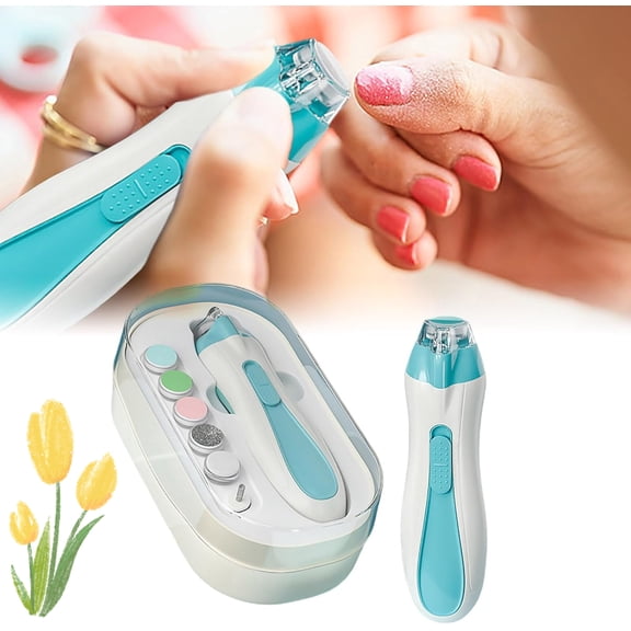 Electric Nail Clippers - Nail Grinder | Battery Powered Children's Manicure Care Set | Trim Buffer Kit with Led Light | Anti-Pinch Battery Powered Children's Manicure Set for Kids Daily Use (Blue)