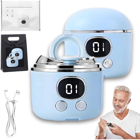 Electric Nail Clippers for Seniors with Magnifier, 2-in-1 Rechargeable Automatic Nail Trimmer & Polisher,3-Speed/Low Noise Manicure Tool,Built-in Nail Catcher and LED Light,for Thick Toenails (Blue)